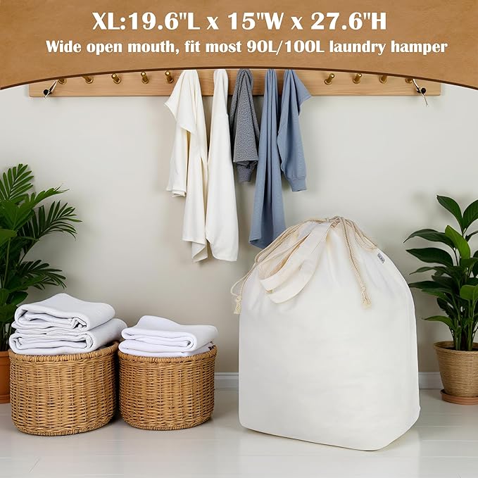 Canvas Laundry Bags with Handles & Rectangular Base, Washable Canvas Drawstring