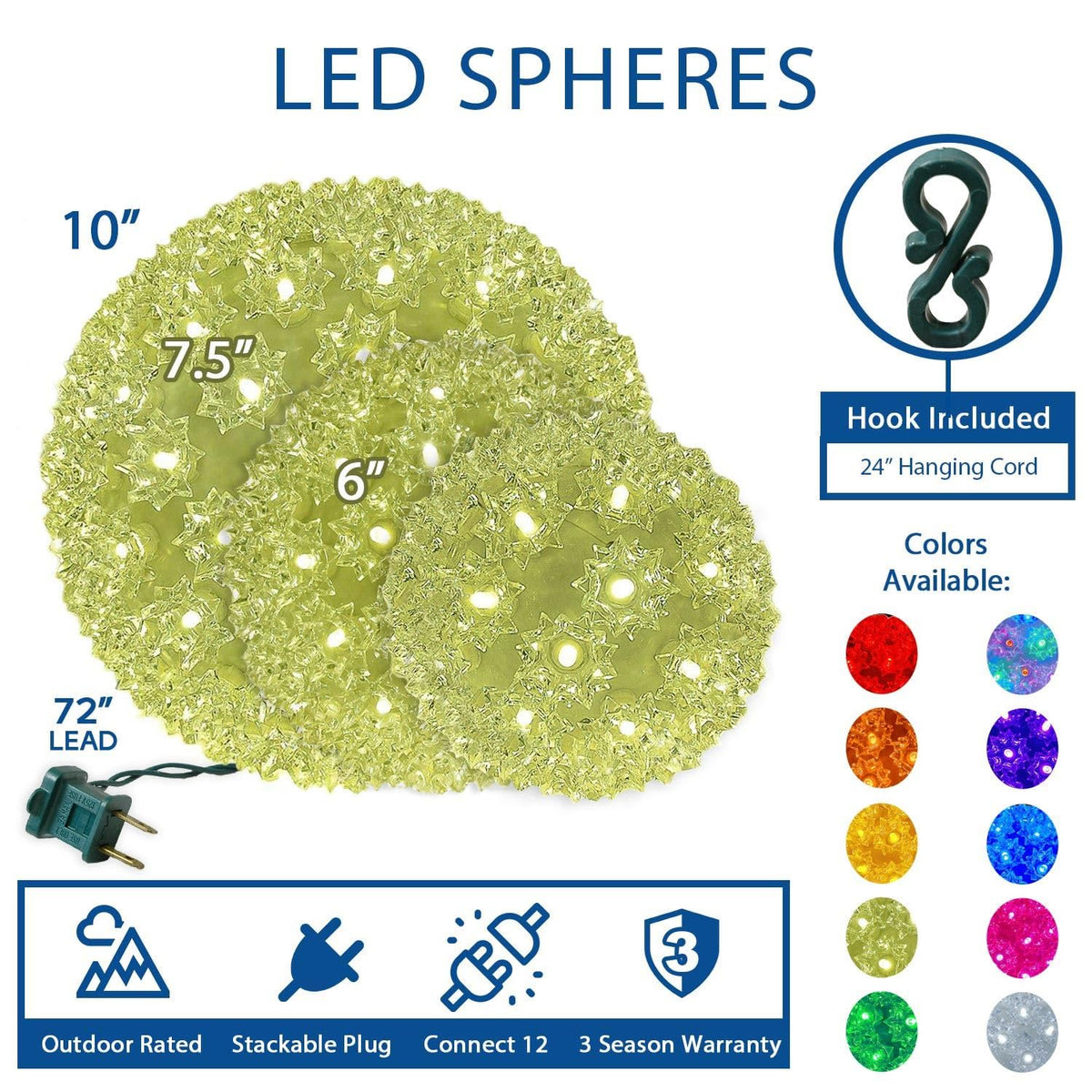 Novelty Lights LED 10in 150 Light Starlight Sphere, Purple, Extra Large Ornament Ball Light, 5ft Hanging Cord with S Hook, 12ft Power Cord with Stackable Plug, Commercial Grade