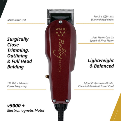 Wahl 5 Star Balding Clipper, Clippers for Barbers, Professional Hair Clippers, Pro Haircutting Kit, Corded, Powerful Motor, Zero Overlap Blades, Bald Cuts, Barbers Supplies