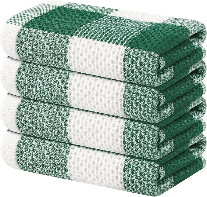 Homaxy 100% Cotton Waffle Weave Check Plaid Kitchen Towels, 13 x 28 Inches