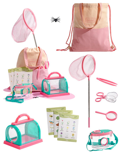 ROBUD Kids Explorer Kit, Bug Catcher Kit with Bag Kit, Pink Outdoor Exploration Set for Camping, Montessroi Toy for Kids Coming Closer to Nature，WRP28