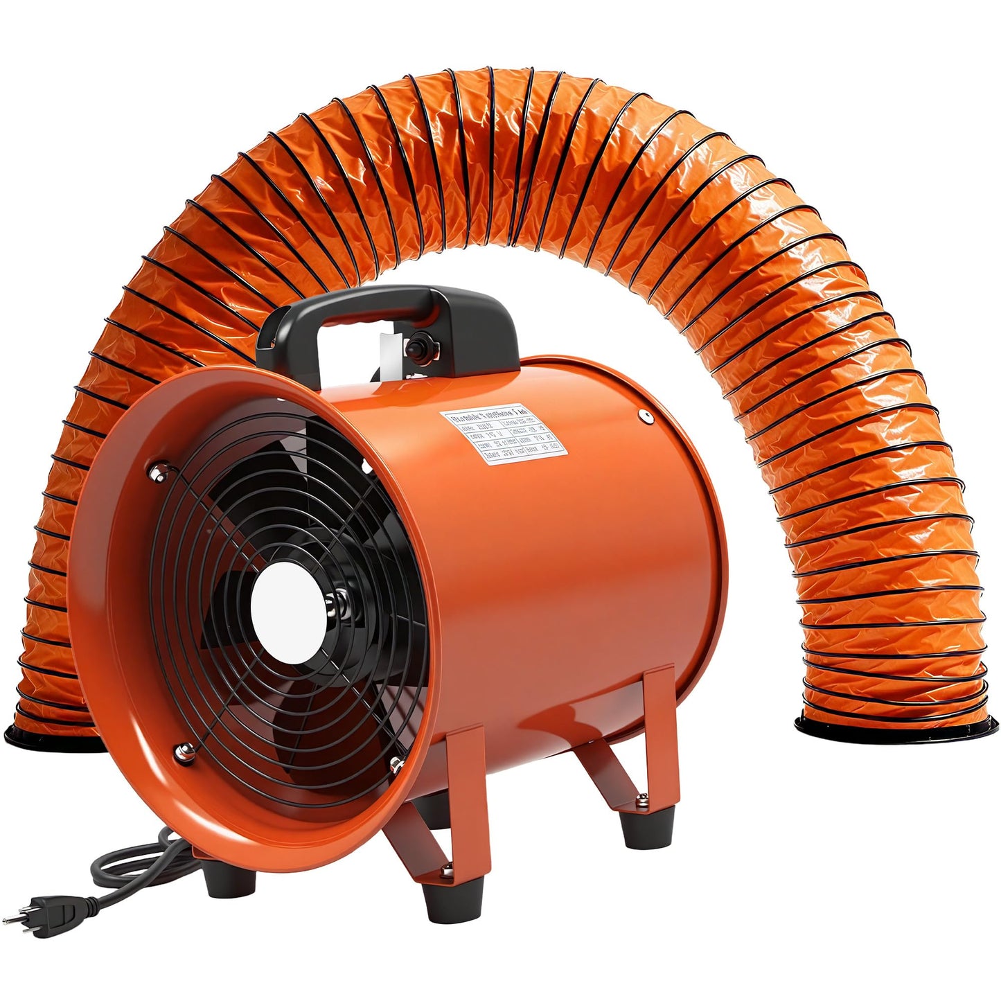 8-Inch Utility Blower Fan, 3300 RPM High-Speed Industrial Exhaust Fan with 33ft Flexible Duct Hose, Low Noise 61dB Portable Ventilator for Crawl Space, Basement Drying, Workshop Ventilation