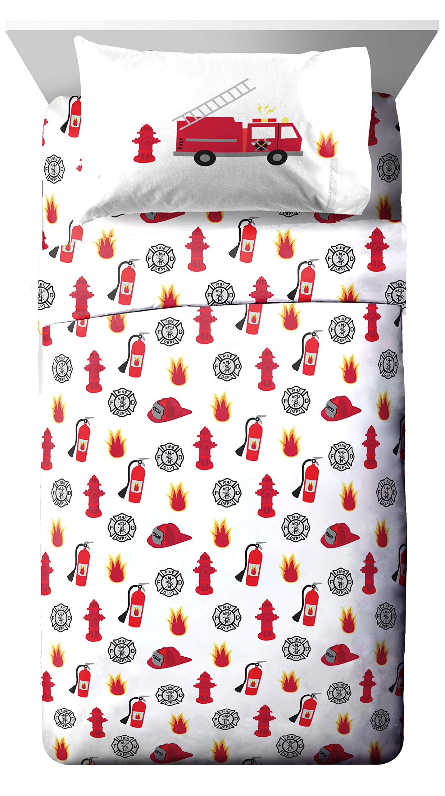Jay Franco Trend Collector Go Fire Truck Go 5 Piece Twin Bed Set - Includes Comforter & Sheet Set - Super Soft Fade Resistant Microfiber Bedding