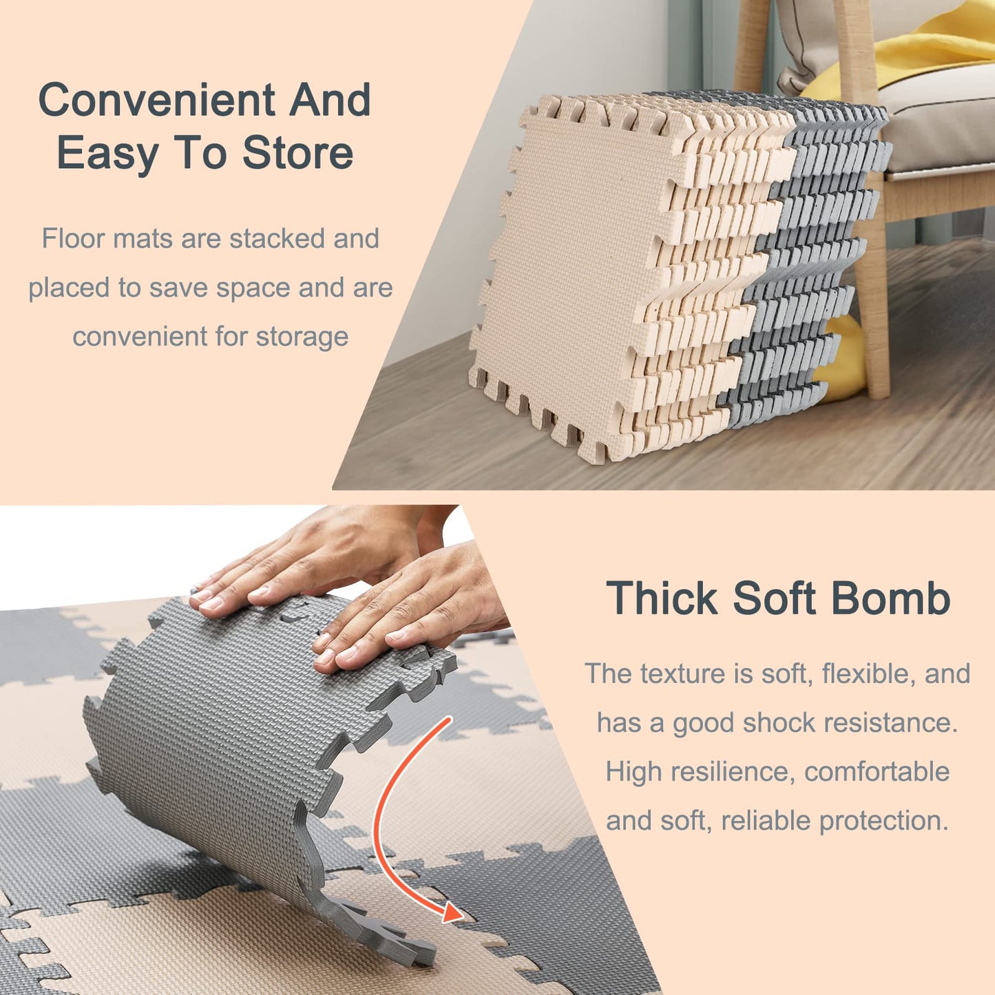 YORKING 20Pcs Foam Baby Play Mats 30x30x1cm EVA Baby Floor Tiles Thick Soft Floor Interlocking Mat Waterproof High-Resilience Foam Floor Puzzle Mat for Children's Play and Crawl (Grey and Rice-White)