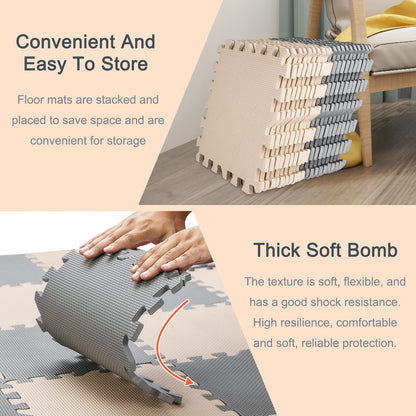 YORKING 20Pcs Foam Baby Play Mats 30x30x1cm EVA Baby Floor Tiles Thick Soft Floor Interlocking Mat Waterproof High-Resilience Foam Floor Puzzle Mat for Children's Play and Crawl (Grey and Rice-White)