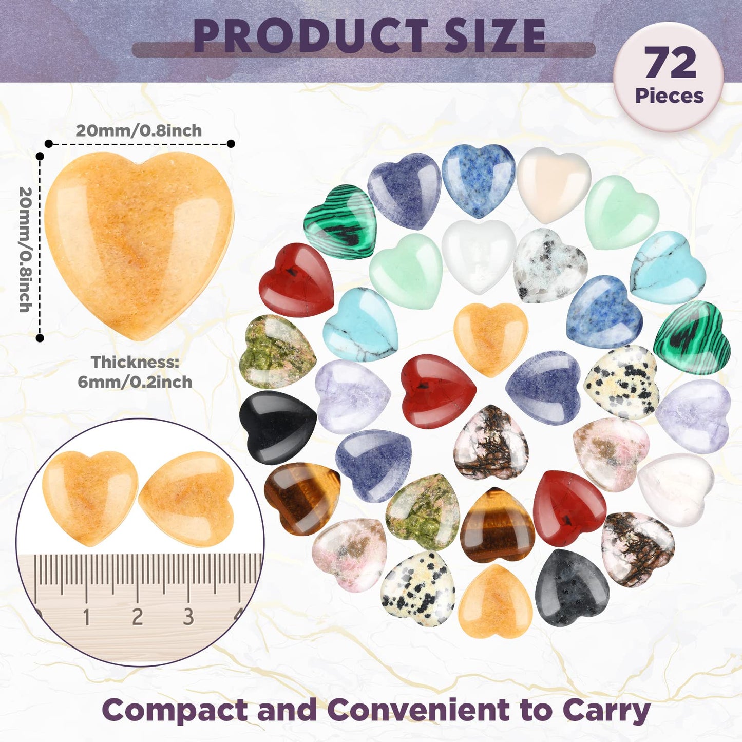Nuenen 72 Pcs Natural Heart Shaped Healing Crystal Stone Bulk 0.8 Inch Polished Crystal Chakra Worry Gemstones Love Reiki Palm Pocket Carved Mini Decor for Witchcraft Meditation Valentines Gift Women