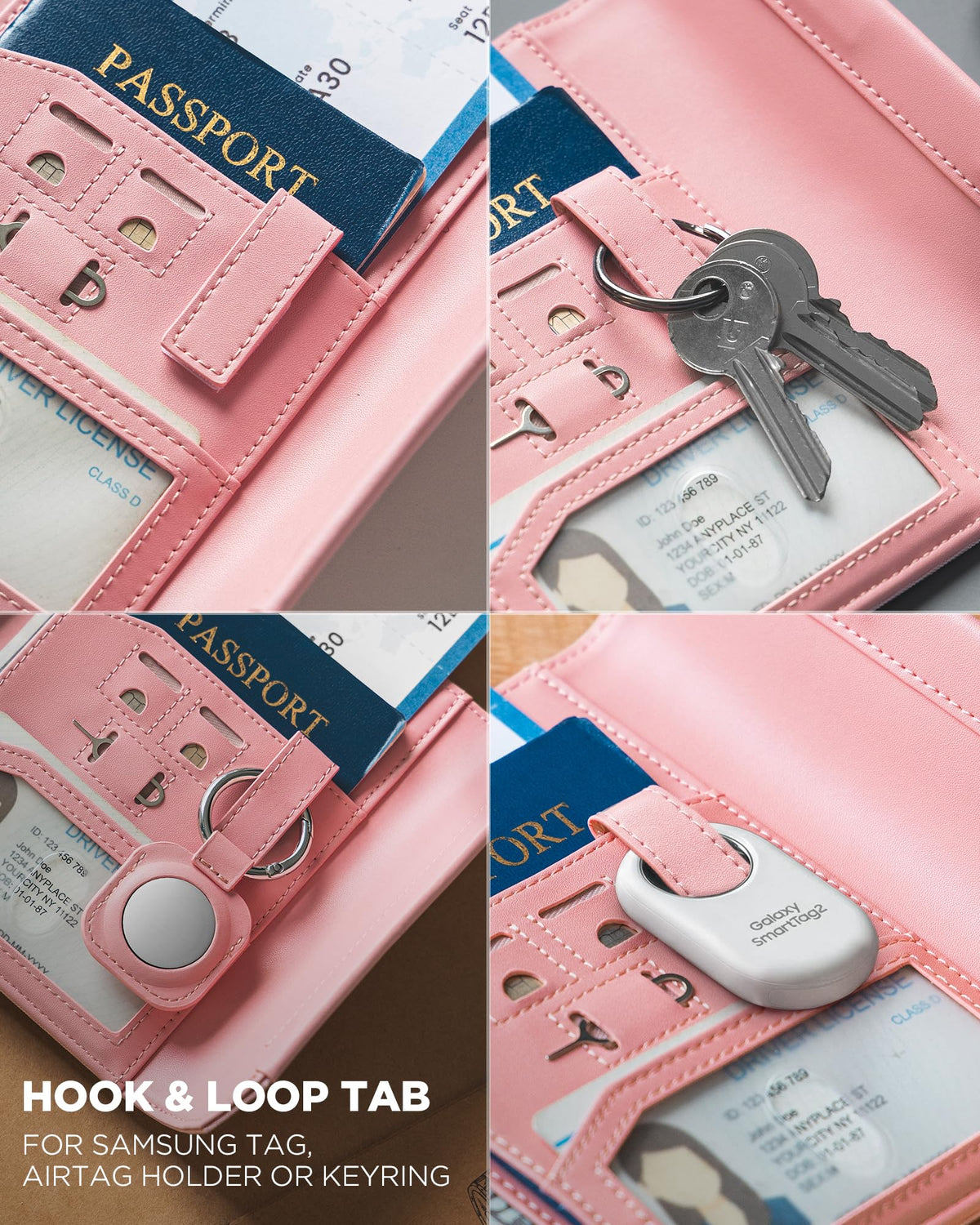 VULKIT RFID Blocking Leather Passport & Card Holder, Dual Person Travel Passport Wallet with Secure Magnetic Closure, Pink