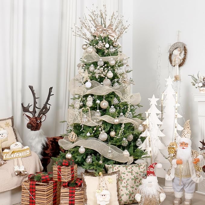 SY Super Bang 30PCS Champagne Christmas Ornaments Set, 60MM/2.36" Clear Plastic Shatterproof Ball Ornaments for Christmas Tree Hanging Decorations, for Home Holiday Party Xmas Decor.