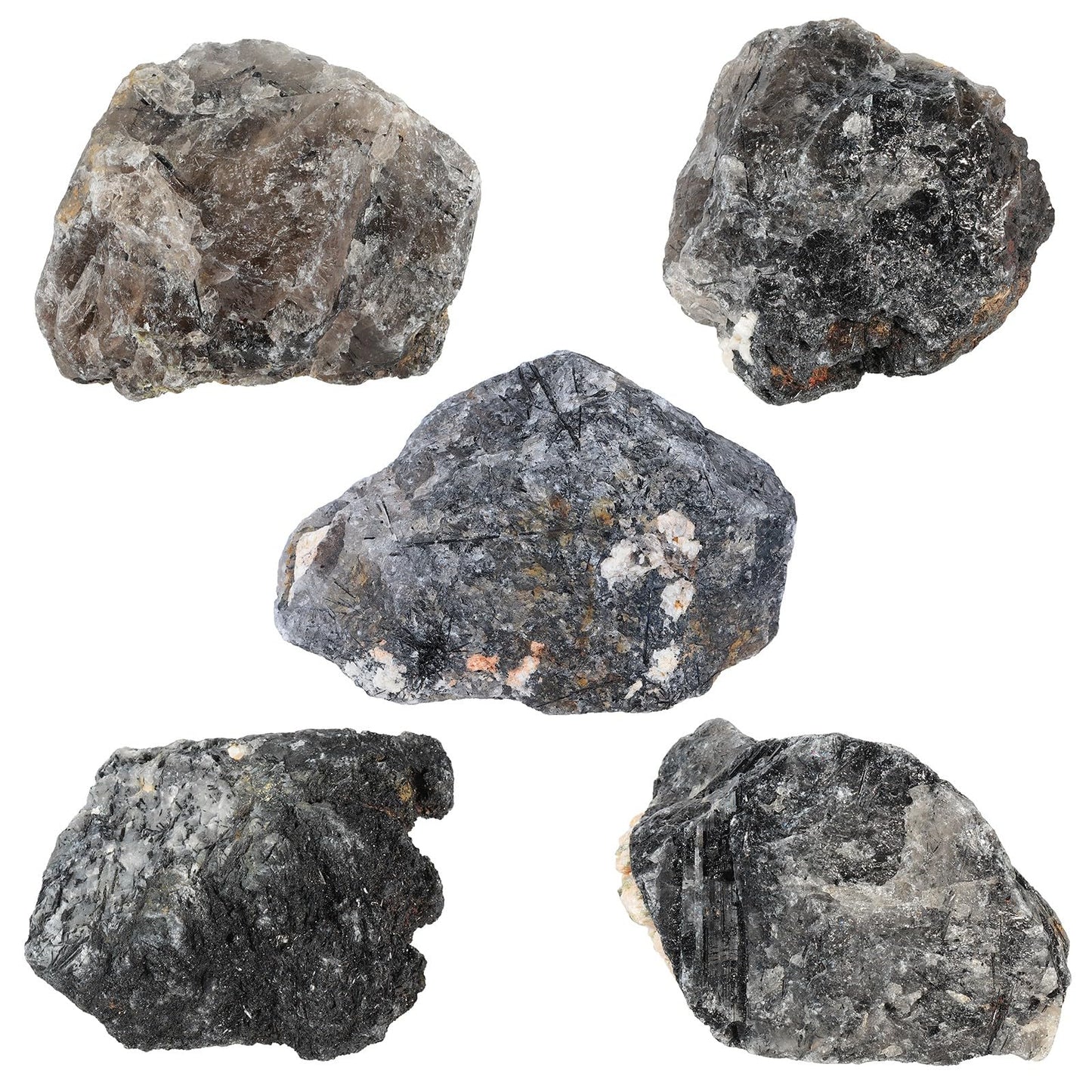 SUNYIK Natural Raw Rough Stones for Tumbling, Black Rutilated Quartz Rock Specimen for Home Office Decoration Reiki Healing Meditation, 301-400g