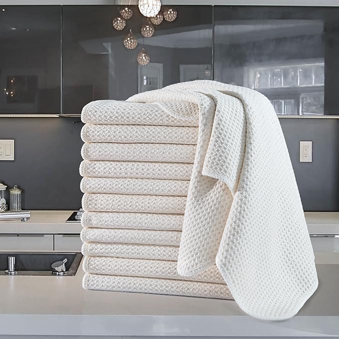POLYTE Premium Microfiber Kitchen Dish Hand Towel Waffle Weave 12 Pack