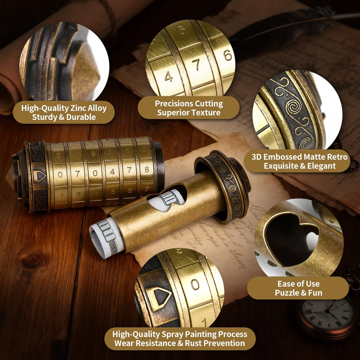 VIGIamy Cryptex Da Vinci Code Numeric Puzzle Box,Metal Money & Jewelry Puzzle Box for Cash Gift with Hidden Compartment,Escape Room Brain Teaser for Teens & Adults,Unique Gift for Christmas & Birthday