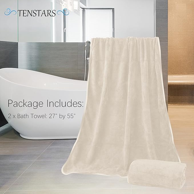 TENSTARS Silk Hemming Bath Towels