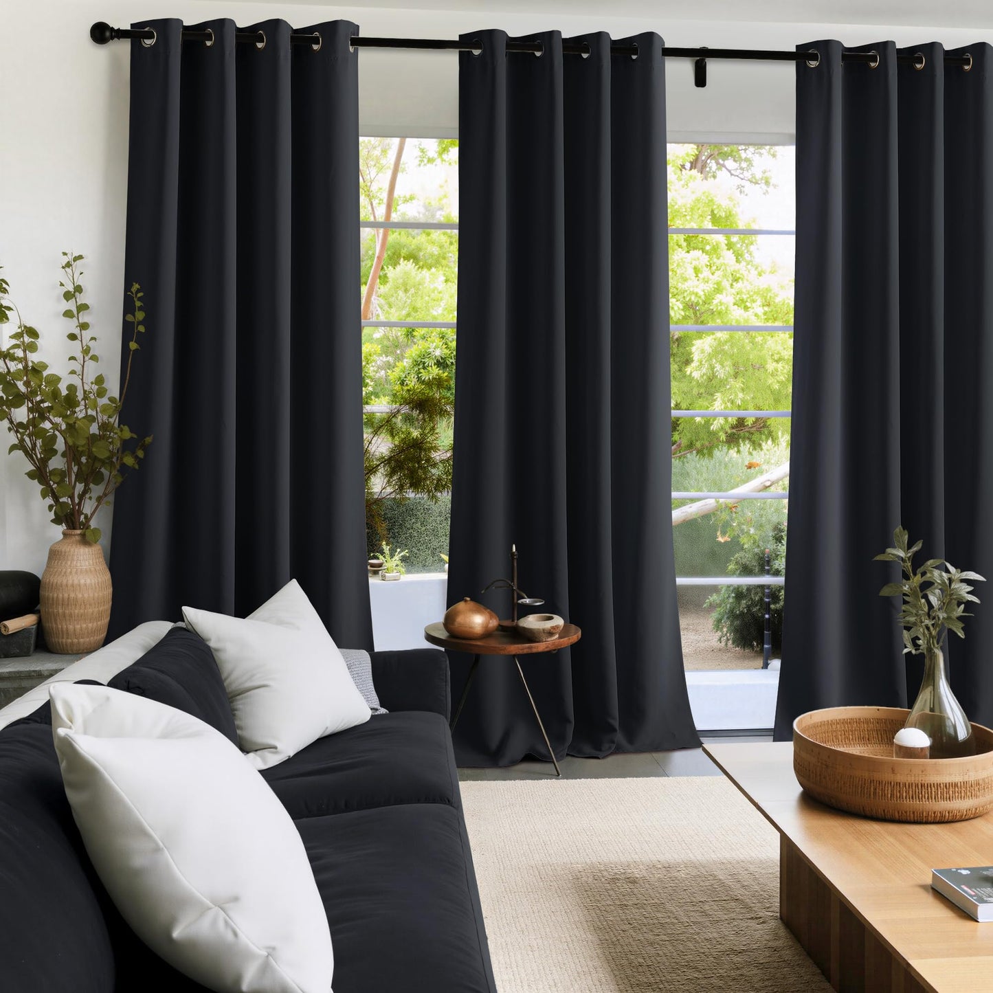 NICETOWN 100% Black Out Halloween Curtains 84 Inches Long 2 Panels for Living Room, Bedroom, Office Thermal Insulated Blackout Drapes Solid Grommet Noise Reducing Window Curtains, W40