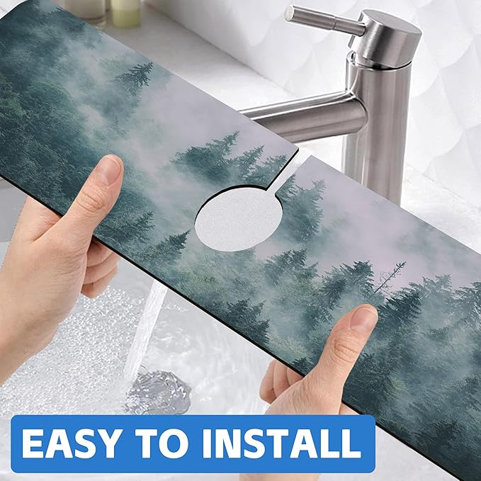 Foggy Forest Dish Drying Mat for Kitchen Sink Splash Guard Behind Faucet Sink
