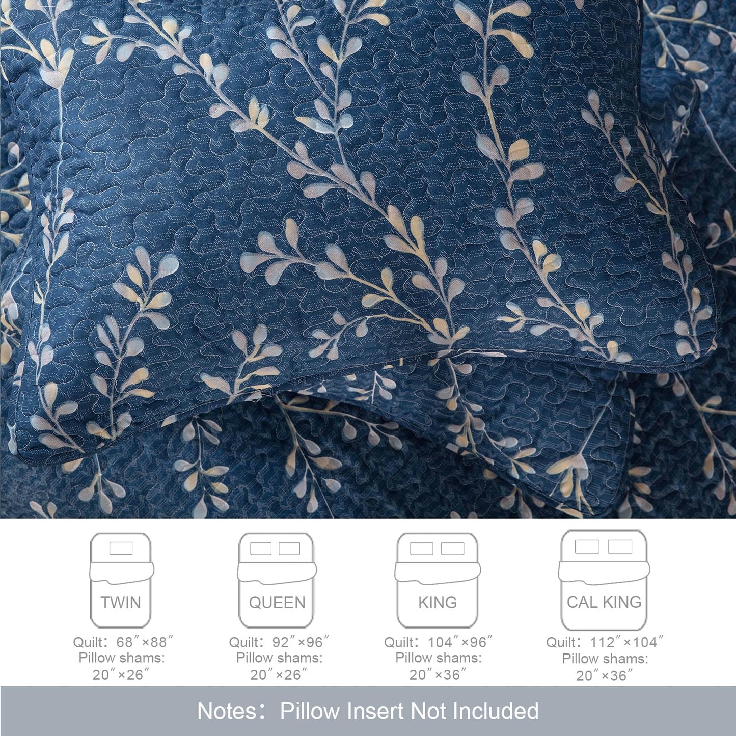 Exclusivo Mezcla Reversible Boho Quilts Queen Size, Navy Soft Bedspreads Lightweight Coverlet All Season Flowers Quilt Bedding Set with Printed Floral Pattern (1 Quilt, 2 Pillow Shams)