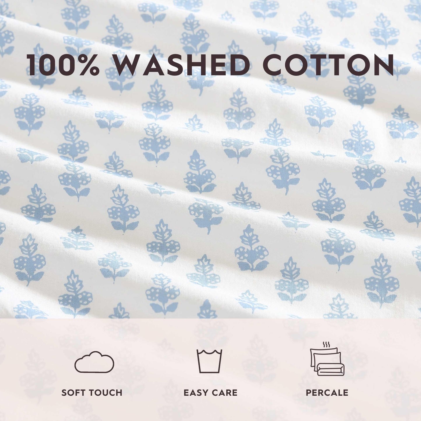 Laura Ashley - Twin Size Sheet Set, 100% Cotton Percale Bedding with Matching Pillowcase, Fully Elastic Fitted Sheet, Deep Pocket, Floral Room Decor (Francesca Blue)