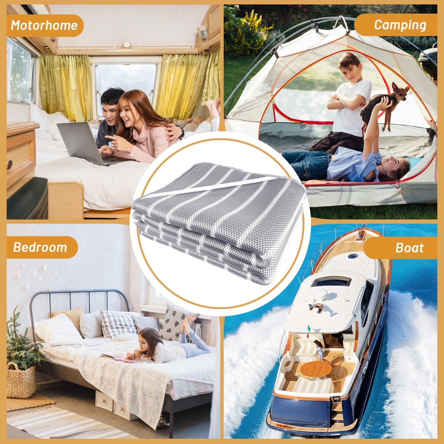 RV Mattress Underlay Moisture Barrier & RV Under Mattress Ventilation, Mattress Support Board with 4 Straps - 3D Grey Stripe Airflow Pad for Camper, Boat (Twin-38 * 75 * 0.3'')