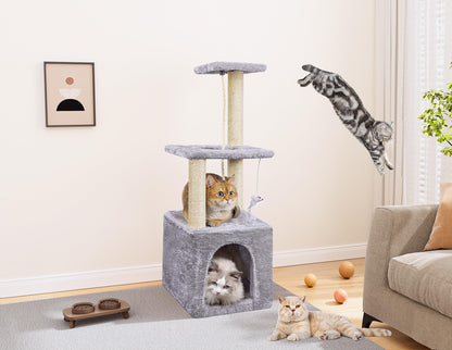 Cat Scratching Post, 90cm Cat Tree for Indoor Cats Multi-Level Stable Cat Tower for Climbing Playing and Relaxation, Grey