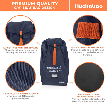 Huckaboo Car Seat Travel Bag - Strong Non Rip Nylon Car Seat Bag For Child Seats, Navy