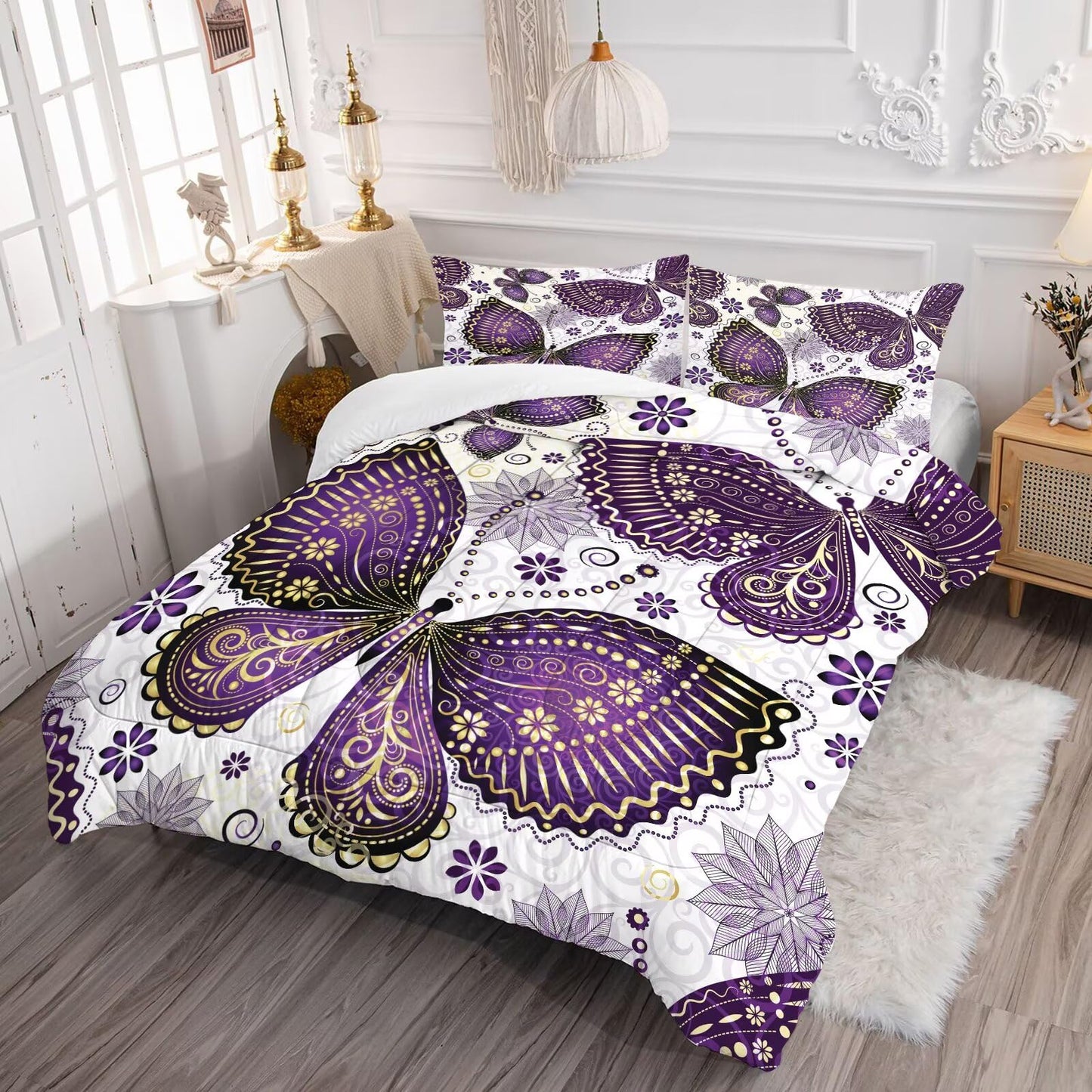 DJNEAR Butterfly Comforter Set Twin Size Purple Gold Paisley Bedding Sets for Girls Kids Teen Women Bedroom Animal Quilt Room Decor 1 Comforter 1 Pillowcase