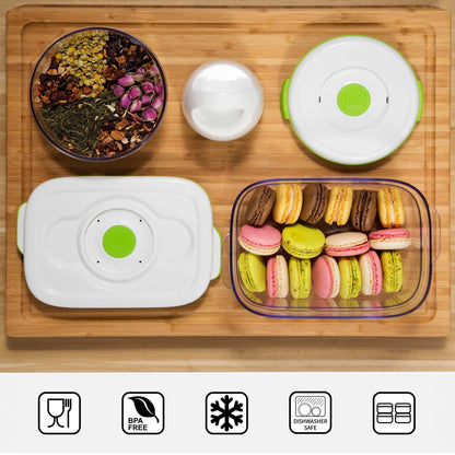FOSA Vacuum Seal Food Storage System - Reusable Containers Starter Set with Vacuum Pump & 2 Large Stackable Containers for Freshness