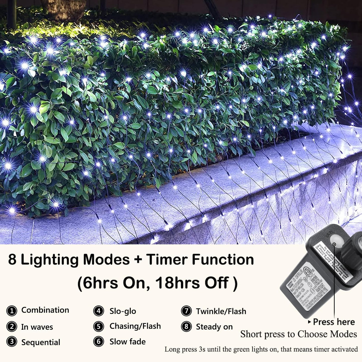 iBaycon 4ft x 6ft Christmas Net Mesh Lights, 8 Modes Timer Connectable Waterproof Christmas Lights for Trees, Bushes, Wedding, Garden, Outdoor Decorations (White, 1PACK)