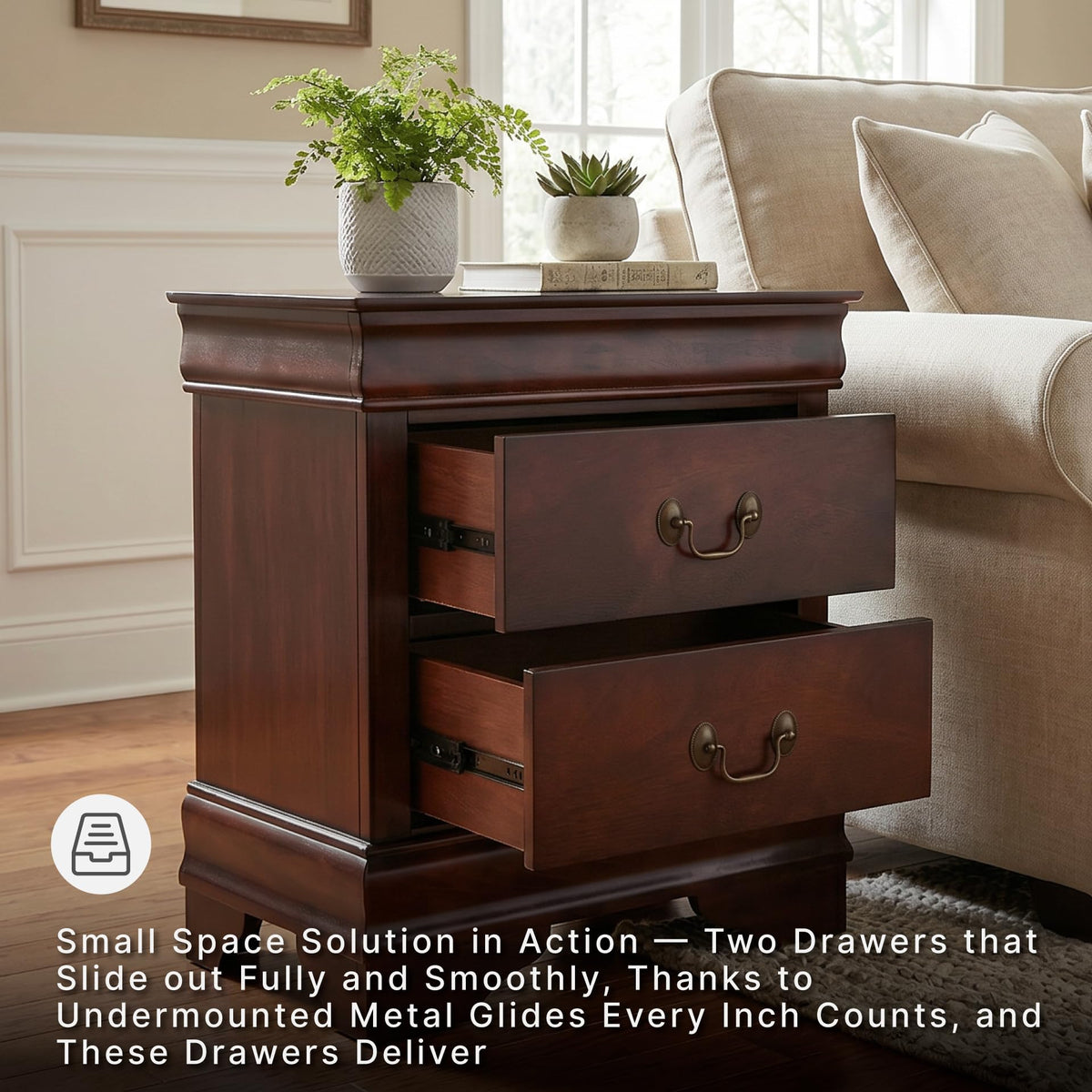 Signature Design by Ashley Alisdair Traditional 2 Drawer Nightstand, 23.75" Tall, Dark Brown