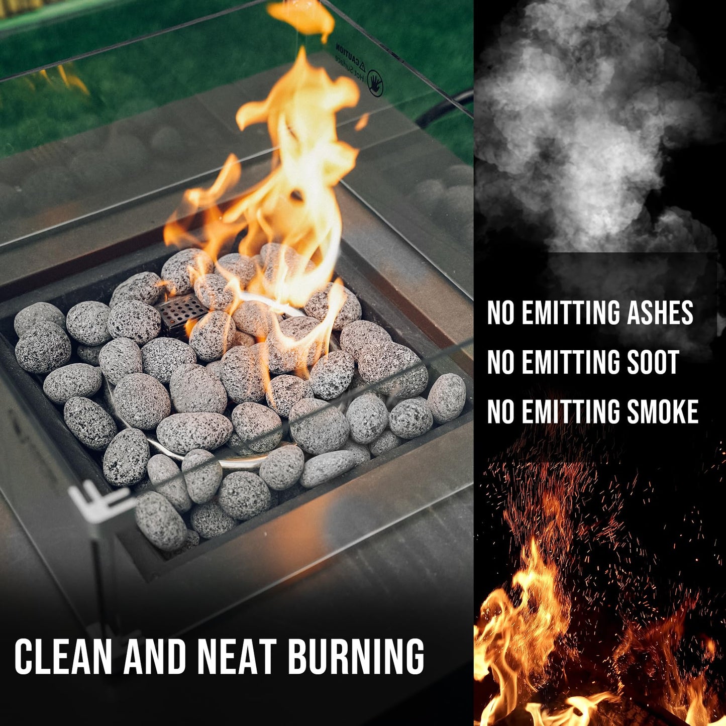 Skyflame Black Natural Tumbled Stones Round Lava Rock Pebbles for Indoor Outdoor Gas Fire Pit | Fireplaces | Garden Landscaping Decoration | Cultivation of Potted Plants | 10 Pounds | 1-2 Inch Size
