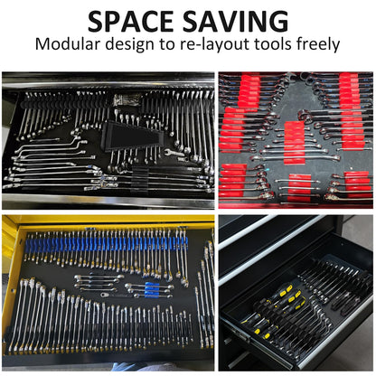 48 pcs Magnetic Modular Wrench Organizers for Tool Drawers - Wrench Rack with Metric&SAE Labels, Perfect Tool Storage Holder with Magnet. Gift for father, brother and boyfriend (Red with magnets)