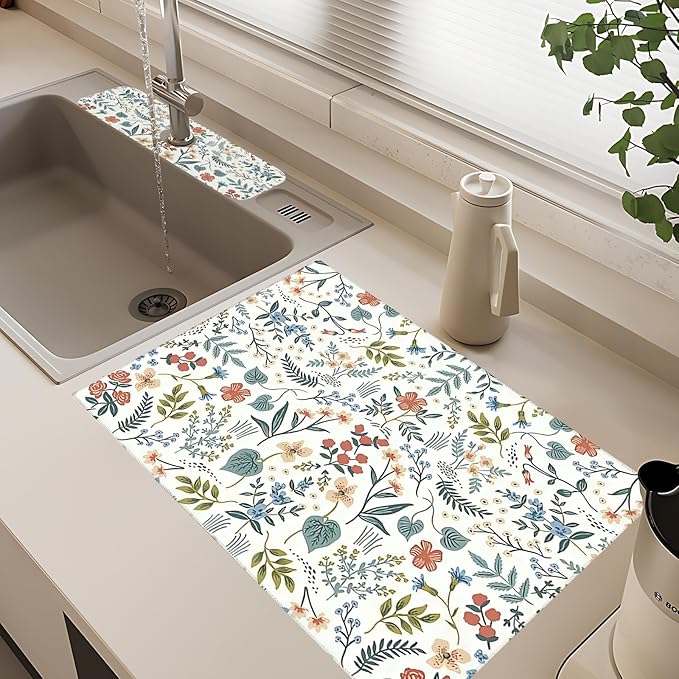 2Pcs Dish Drying Mats Faucet Mats Sets Large Size Coffee Mats Sink Faucet Mat