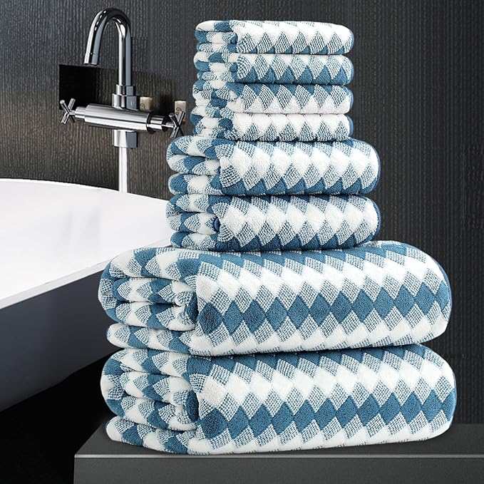 8 Piece Bathroom Towel Set |2 Oversized Bath Towels, 2 Hand Towels, 4