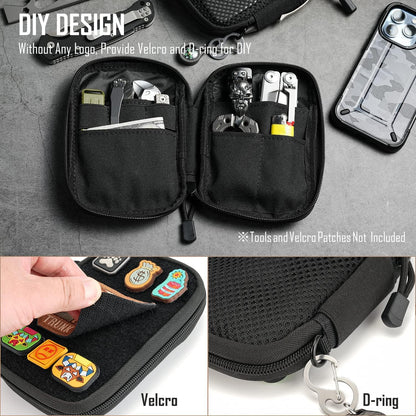 Pocket Organizer with DIY Patches Area, Nylon Utility Pouch, Small Tool Pouch for EDC Gears, Mighty Pouch with D-Ring, Pocket Pouch, Multitool Organizer Pouch