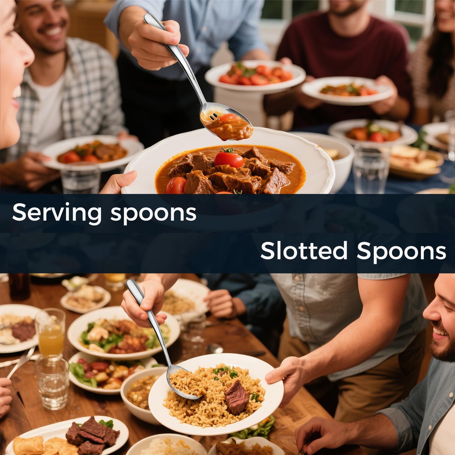 10.3-in Large Serving Spoons Set, 18/0 Stainless Steel, Heavy Duty, 2 Serving & 2 Slotted for Wedding Party Buffet Housewarming, Pack of 4