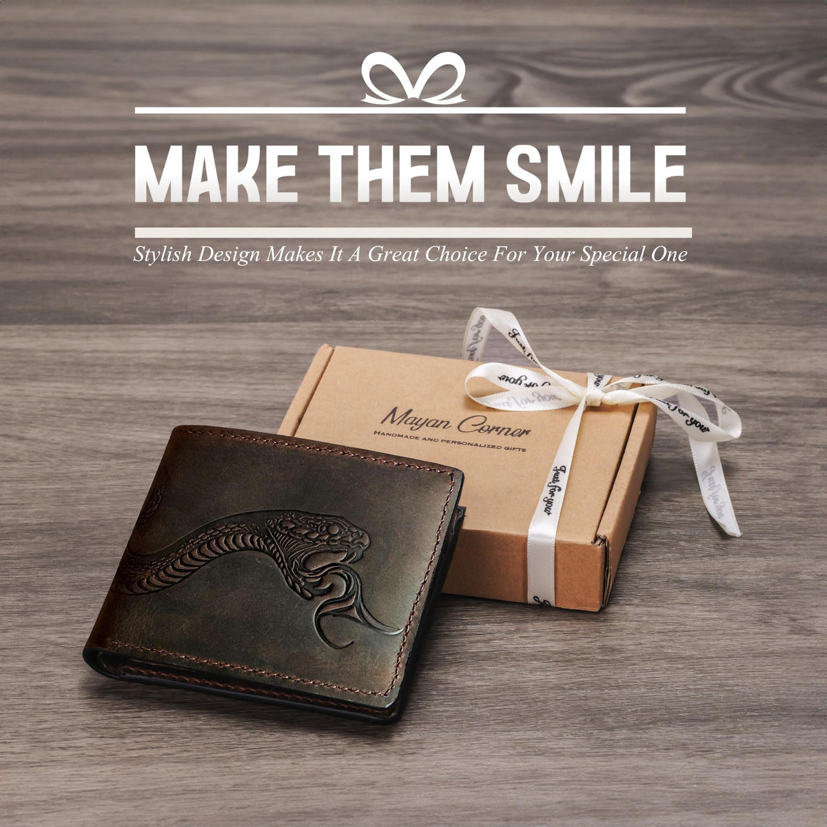 Mayan Corner - Authentical handcrafted wallet, bifold distressed leather gift, ID card wallet for dad - Snake