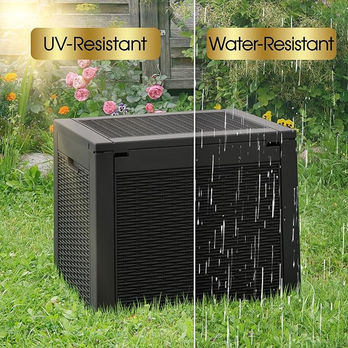 Outdoor Storage Box, Resin Deck Boxes Indoor and outdoor, Waterproof Storage Box Lockable Lid (Black, 35 Gallon-2 Pack)