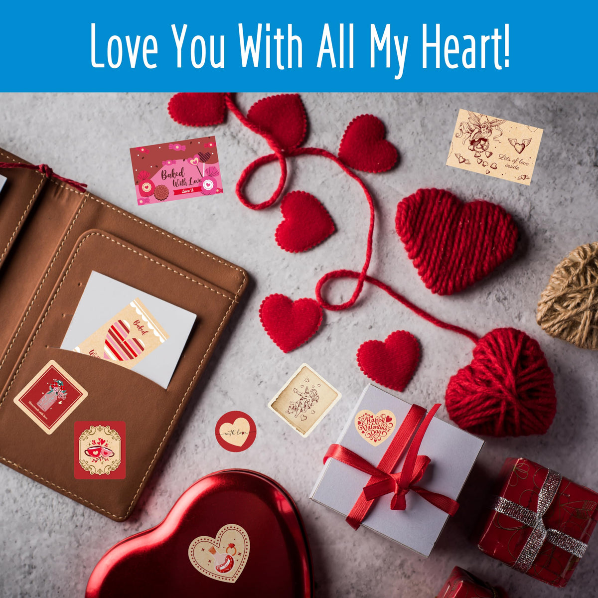 420 PCS Kraft Valentine Stickers, Vibrant Heart Stickers Self-Adhesive Love Decoration Labels, Use for Couple, Valentine's Day, Gifts, Wedding, Anniversary, Scrapbook Decors (15 Sheets)