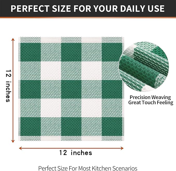 Homaxy 100% Cotton Waffle Weave Check Plaid Dish Cloths, 12 x 12 Inches