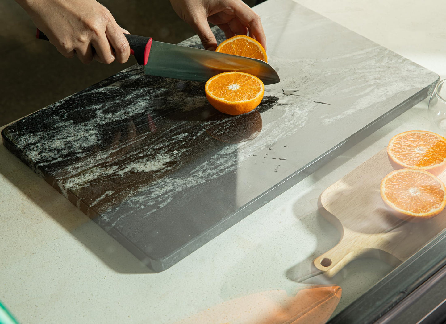 Adolif Black Marble Cutting Board for Kitchen, 12x20 Inch Marble Slab Pastry Board With Non-Slip Feet for Baking, Cheese, Charcuterie, Chocolate – Serving Tray Gift
