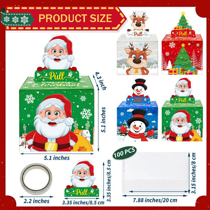4 Pack Christmas Money Box for Cash Gift Pull,Christmas Tree & Snowman & Santa & Elk Money Gift Boxes for Cash with Pull Out Card DIY Set Surprise Merry Box (Classic Christmas)