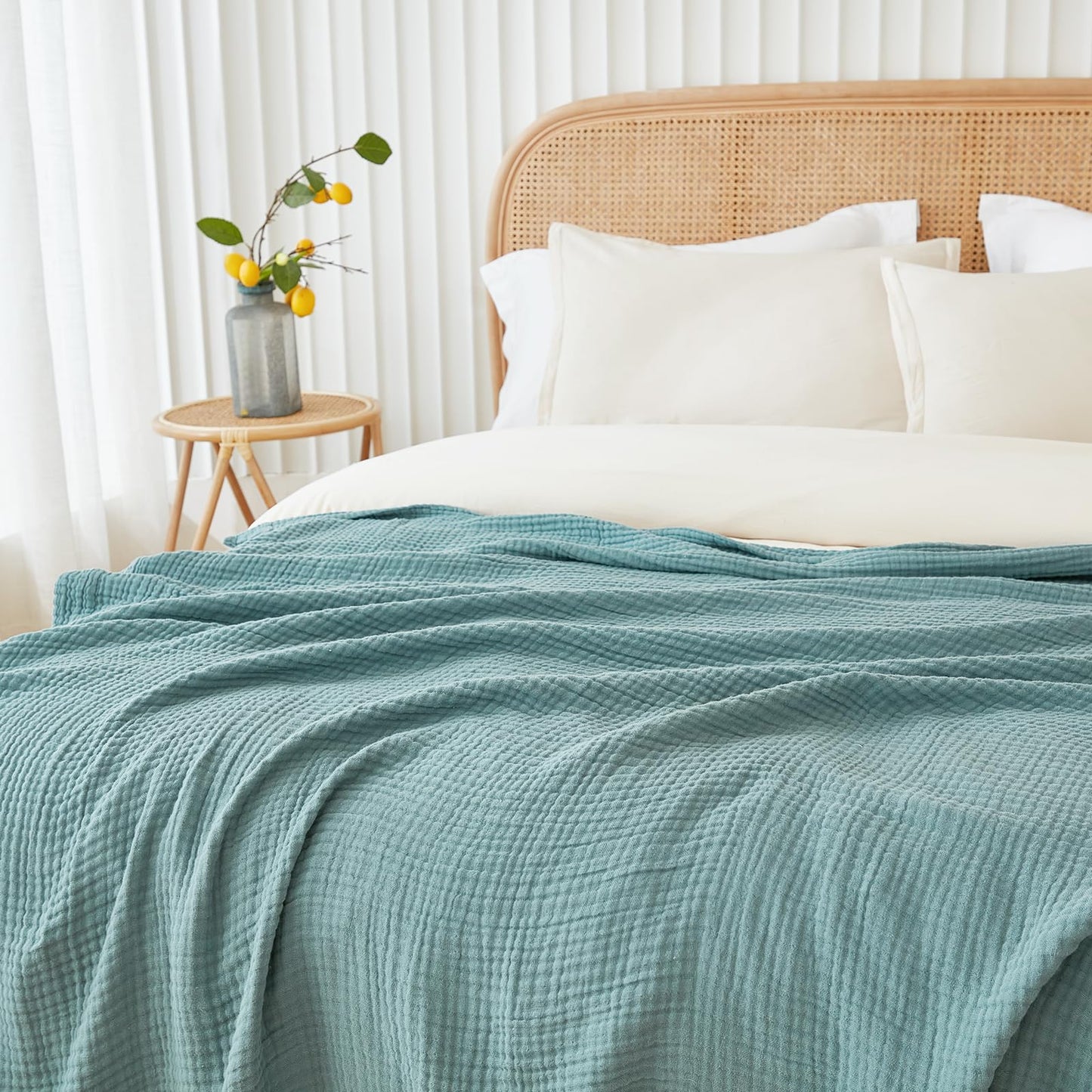 EMME Muslin Throw Blanket for Adults 100% Cotton Blankets for Couch 4-Layer Summer Breathable Gauze All Season Soft and Lightweight Pre-Washed (Teal, 50"x71")