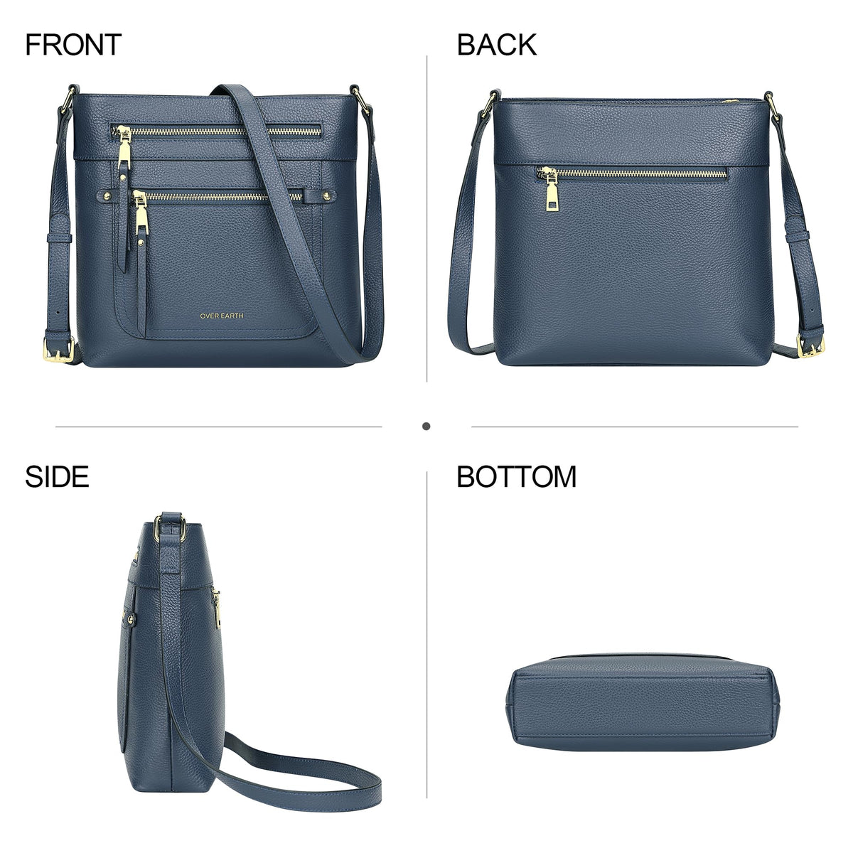 Over Earth Crossbody Bags for Women Leather Purses for Ladies with Multiple Pockets(O199E Indigo Blue)