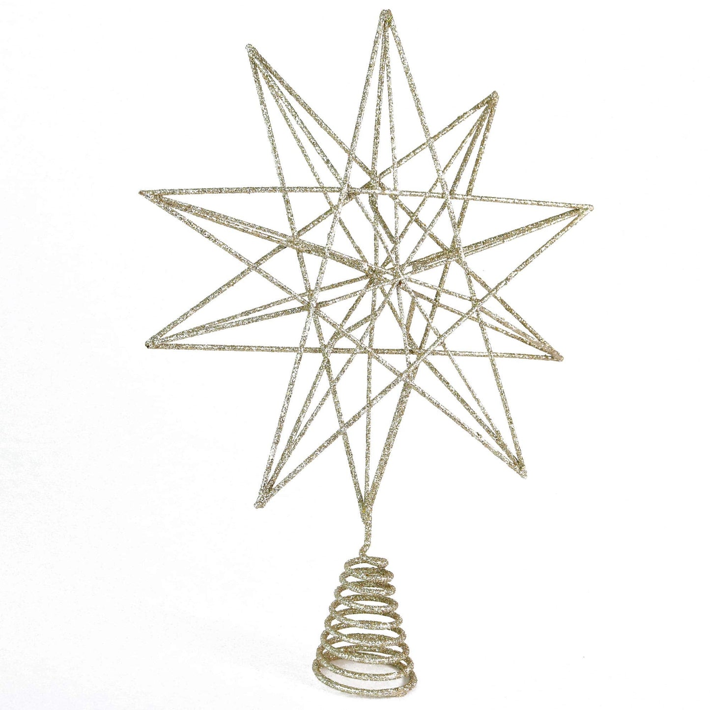 Ornativity Glitter Star Tree Topper - Christmas Sparkly Metal 3-D Dimensional Hallow Wire Star Xmas Tree Top Decor Ornament Decorations for Trees 13"