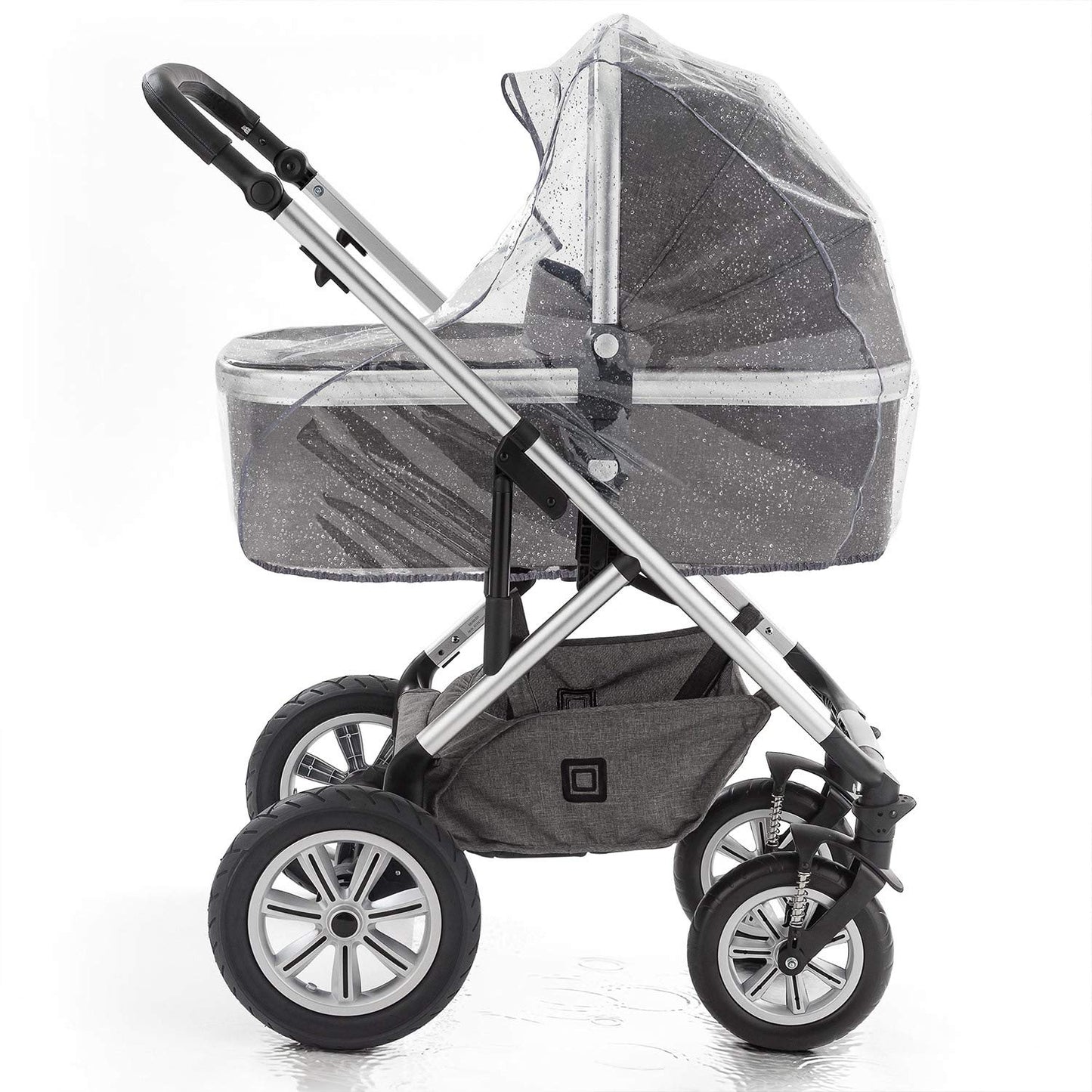 Zamboo Universal Rain Cover for Pram Carrycot (e.g. Hauck, Joie, ABC-Design etc.) | Air Circulating, Water Resistant and Durable Baby Protection Rain Shield (PVC-Free) - Grey