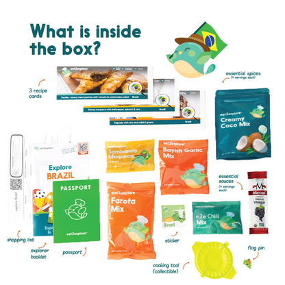 eat2explore Cooking Kits for Kids 15 Pcs – Interactive & Educational Kids Cooking Sets Real for Ages 5 and Up,3 Recipe Cards & Global Ingredients – Fun for Young Chefs (Brazil Edition)