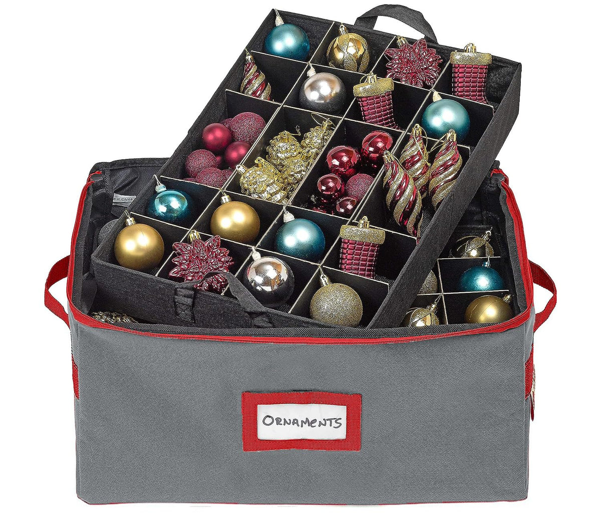HOLDN’ STORAGE Christmas Ornament Storage Box with Dividers - Fits 96-3” Ornaments, 4 Removable Trays, Durable & Space-Saving, Clear Top Lid, Convenient Storage Designed, Grey