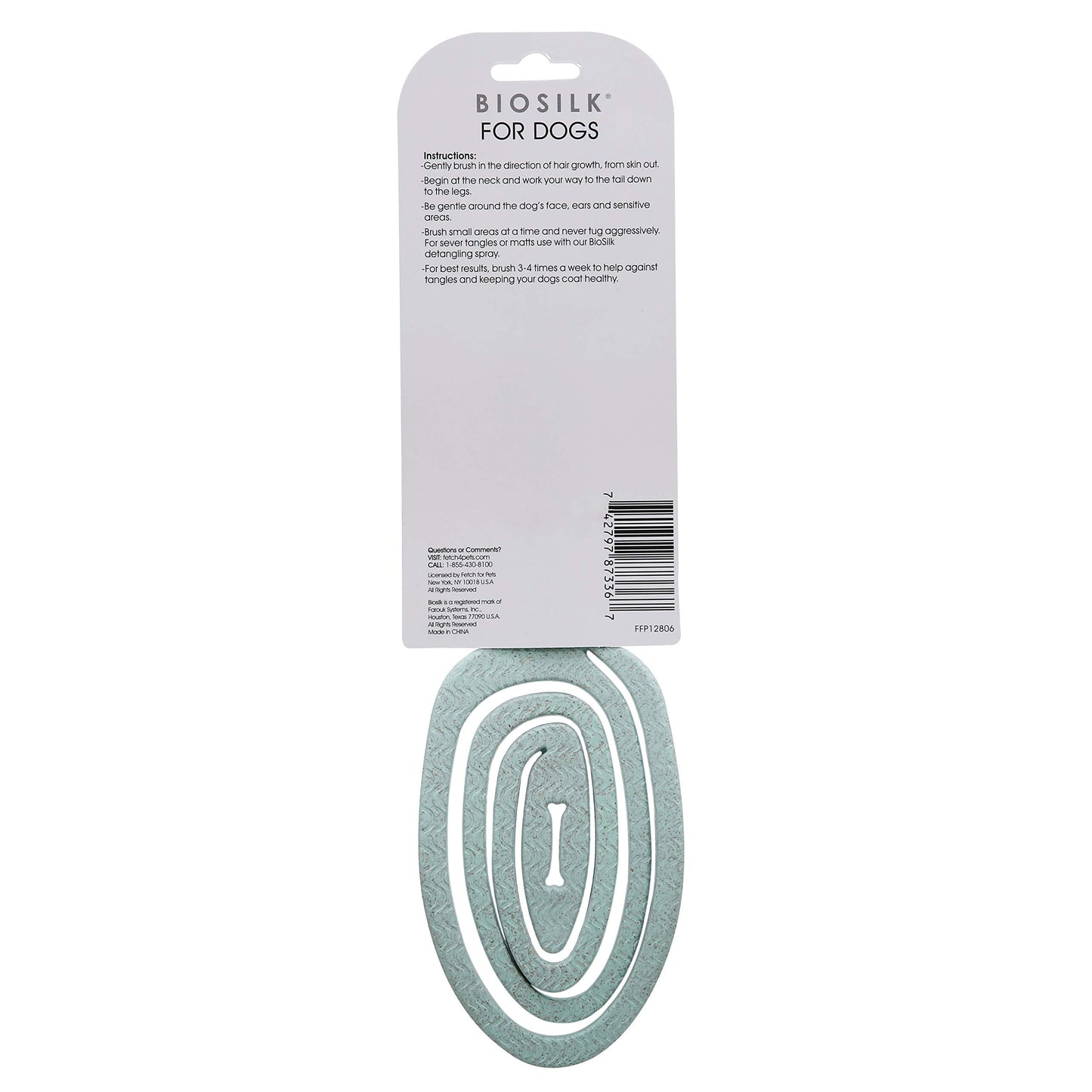 BioSilk for Pets Eco-Friendly Detangling Pin Brush for Dogs in Mint Green | Easy to Hold Ergonomic Handle Dog Brushes, Wet or Dry Dog Hair Brush, Light Blue (FF12806),Gray/Black