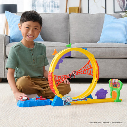 Marvel Spidey and His Amazing Friends Amazing Metals Super Loop Track Set - 28-Inch Race Track with Launcher, 360 Degree Super Loop, and Exclusive Amazing Metals Vehicle