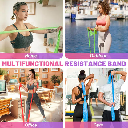 Resistance Band Set, 1.8 M Exercise Bands with 5 Resistance Levels, Long Stretch Bands for Men & Women, Workout Resistance Bands for Yoga Gym Pilates Fitness Strength Training Muscle Building