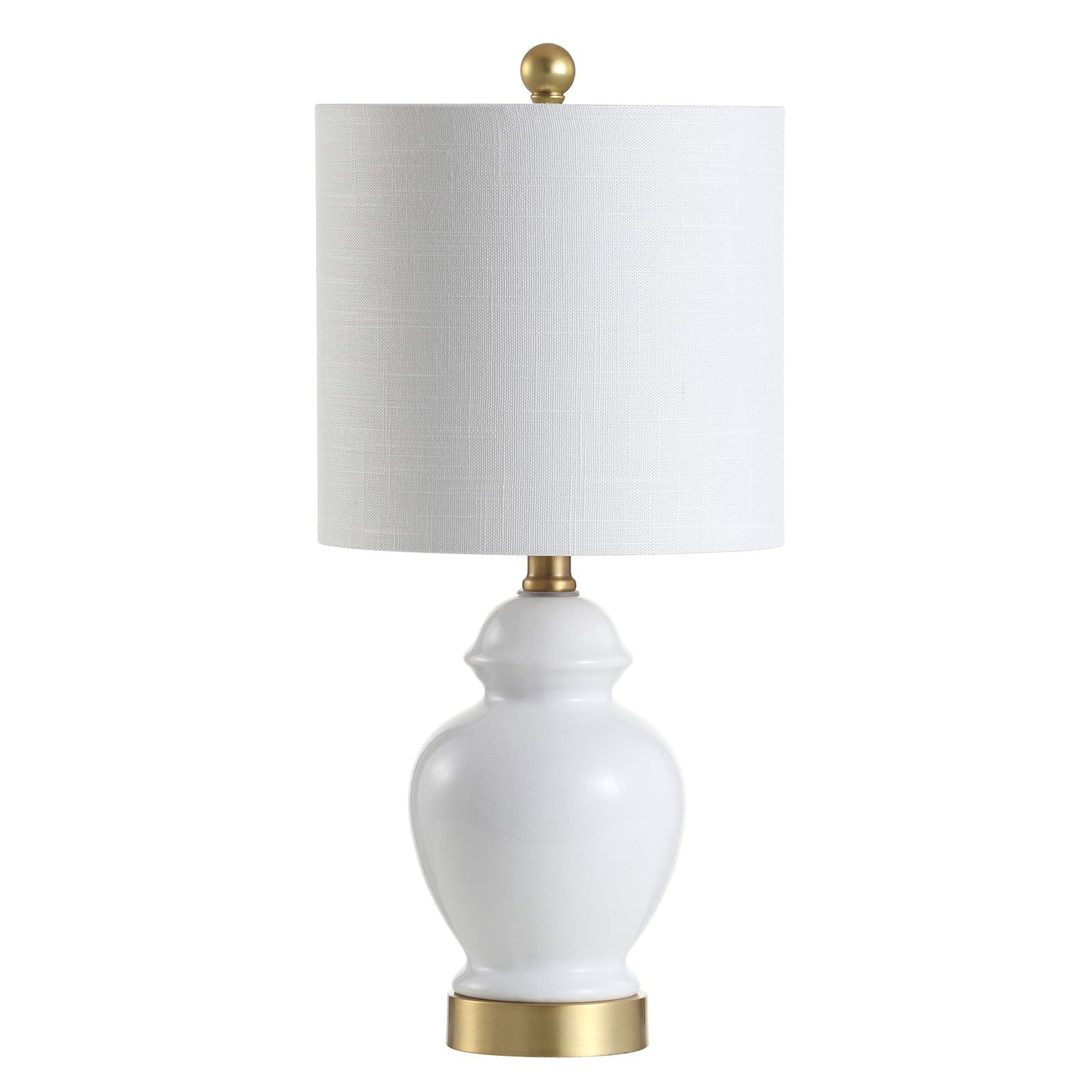 JONATHAN Y 20" White Textured Ceramic and Brass Gold Table Lamp, Glam Bedside Nightstand Lamp for Living Room Bedroom, White Linen Shade, LED Bulb Included JYL1035A