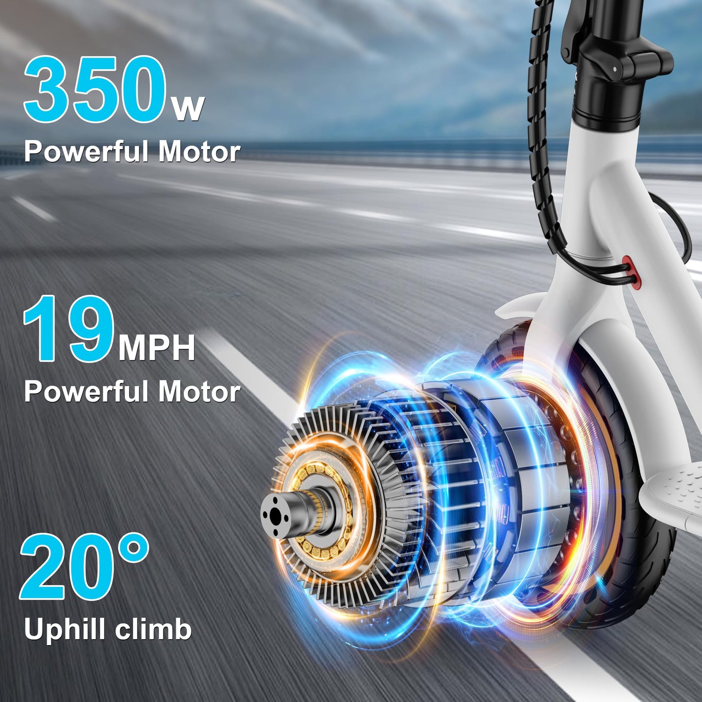 Qlaway 8.5" Aluminum Alloy Frame E Scooter for Adults 19 MPH Sport Escooter 350W Motor, Electric Scooter Up to 22 Miles Range, Bearing 265 LBS/APP Control-White